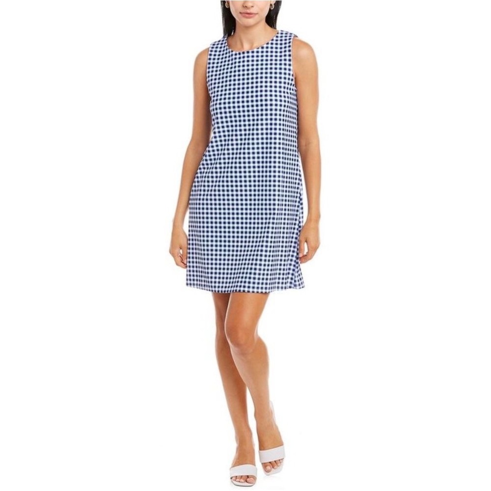 Jude Connally Melody Gingham Shift Dress Blue Size Large Casual Coastal Preppy